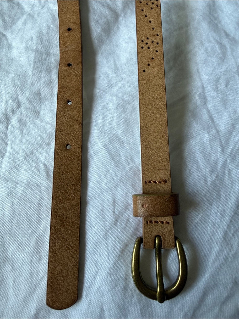 Classic Tan Faux Leather Belt with Brass Buckle L